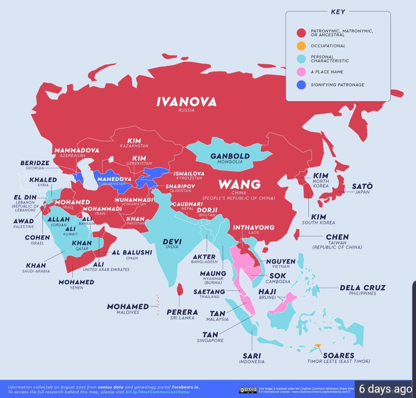 Самые распространенные фамилии по странам
