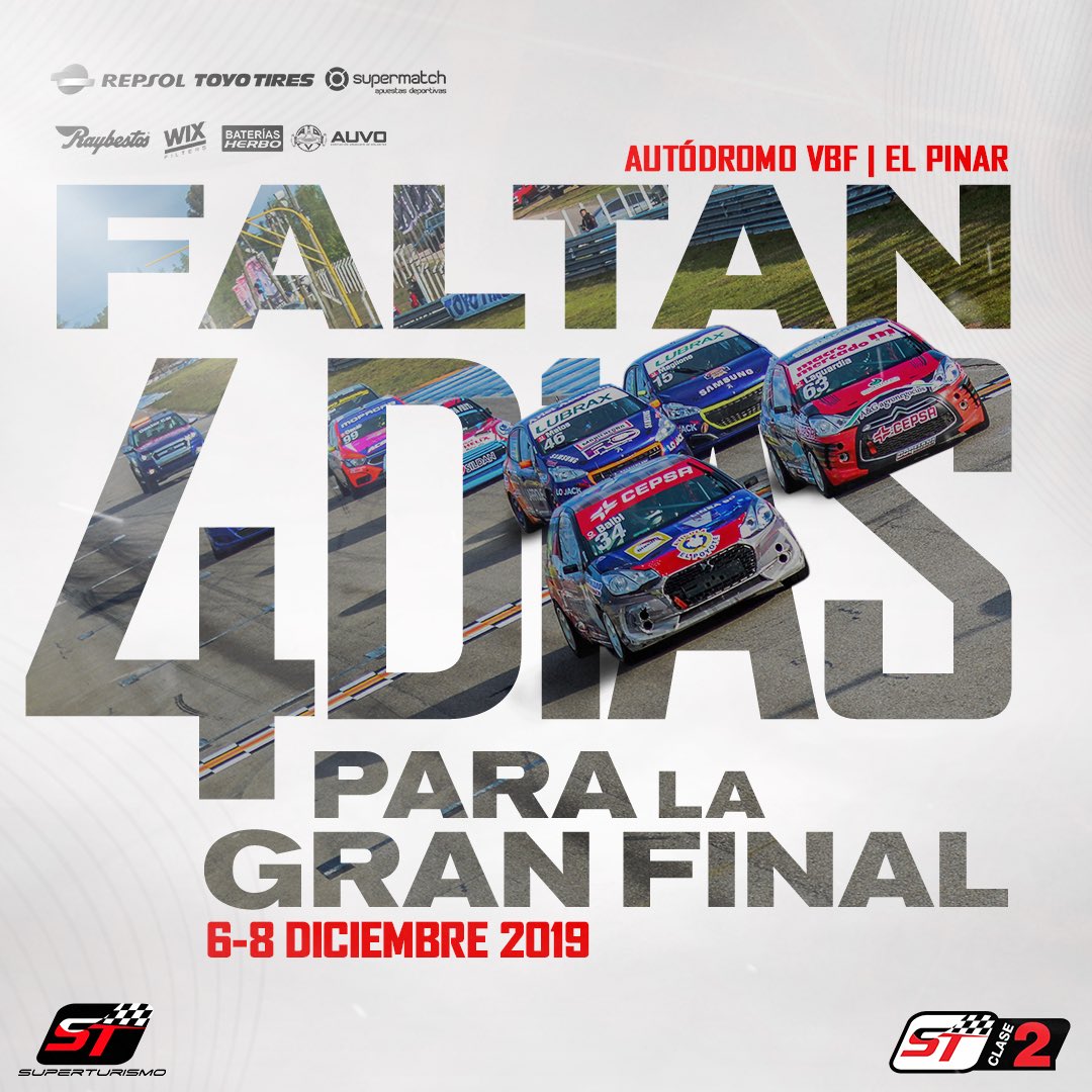 Sólo faltan 4 días para la definición del campeonato! 

Este fin de semana en El Pinar será el Gran Premio <a href="/Supermatch_uy/">Supermatch</a> con la definición de los campeonatos de #Superturismo y #STClase2 

¿Quién se quedará con la corona?