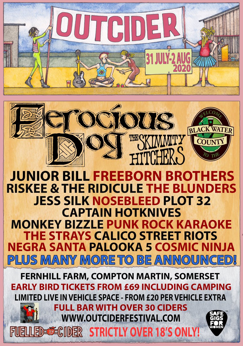 <a href="/outciderfest/">Outcider Festival</a> returns on July 31 - Aug 2 2020. Original music on 2 stages with just a 500 capacity. <a href="/FerociousDog/">Ferocious Dog</a> Saturday night headliners with an all star supporting line-up! outciderfestival.co.uk #ciderfestival #smallfestival #folkpunk #bristolfestival