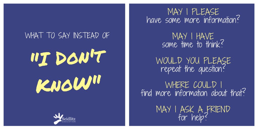 Teaching Ss what to say when they don't know what to say is a powerful tool for creating a language-rich LOTE, content-area, or English classroom. Our variety of posters remind Ss of their options! shop.seidlitzeducation.com/searchquick-su…