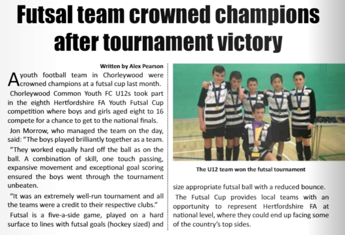 Chorleywood U12 Sharks including 5 London Wizards players make the local news...  <a href="/CCYFC1/">CCYFC</a> <a href="/LondonWizardsFC/">London Wizards</a> #futsal #ccyfc #londonwizards