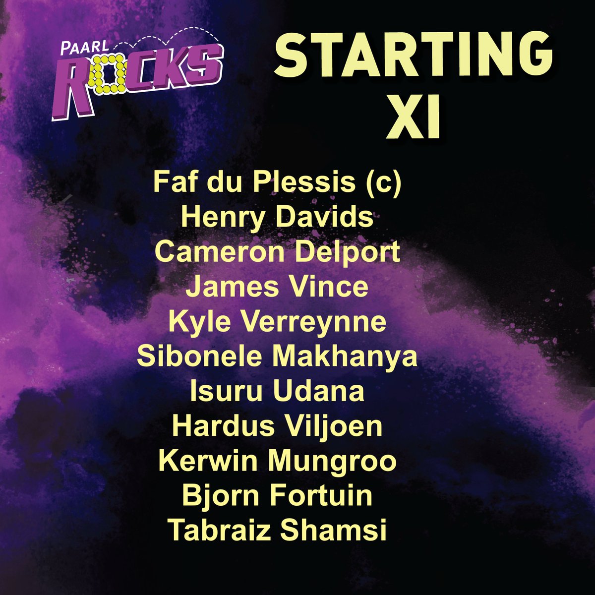 Paarl_Rocks's tweet photo. Here's the @Paarl_Rocks Xl to face the @durban_heat 

#MSLT20 #PaarlRocks #PRvsDH https://t.co/LXfzlWdnBh