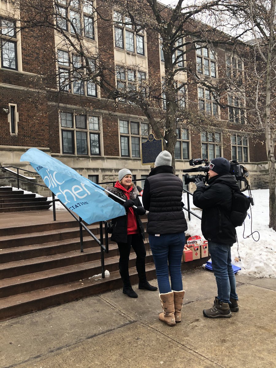 OECTAProv's tweet photo. .@OECTAveep being interviewed at the #OSSFT picket line by @CP24: โWeโre here to support our colleagues. We face the same things they are facing and we want to show our solidarity. #CutsHurtKids and they hurt them for generations.โ #onted #OECTA #SOLIDARITY #onpoli https://t.co/UghU3xJztV