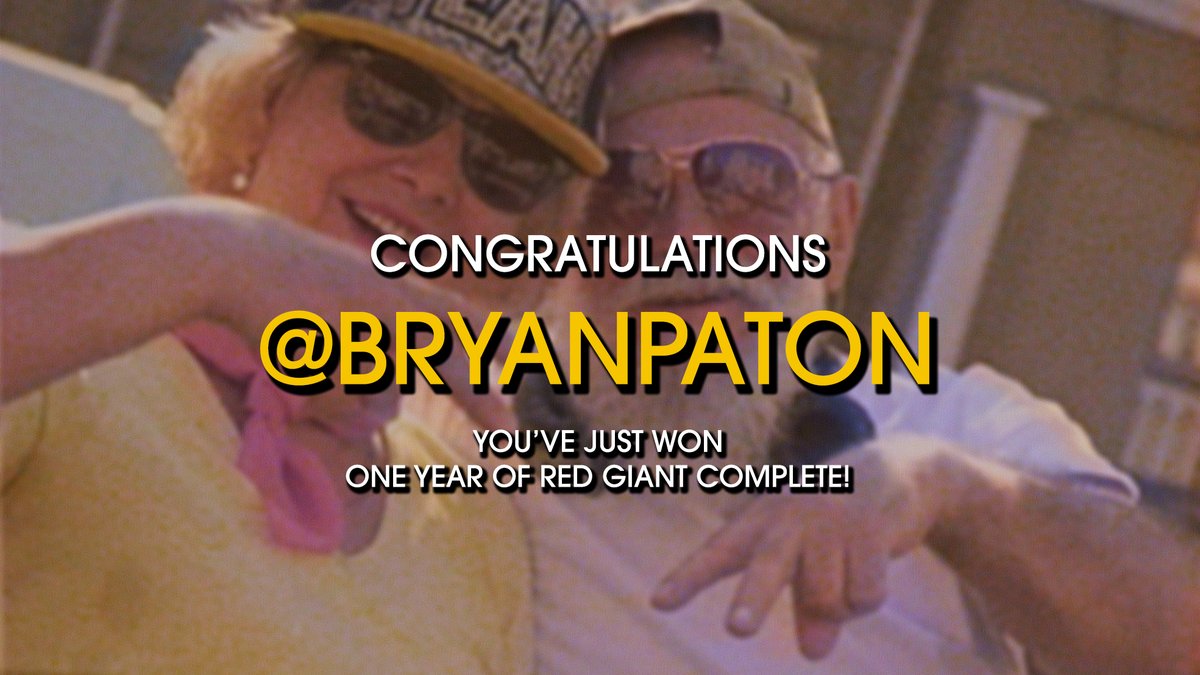 Congratulations <a href="/BryanPaton/">BBBB🌐 Official</a>, you've just won 1 year of Red Giant Complete!💥

Our giveaway ends Dec 9, so follow us and retweet our #RGYearEndSale tweets for your chance to win in the next 12h!

RG Year End Sale coming on December 10: redgiant.com/yes2019