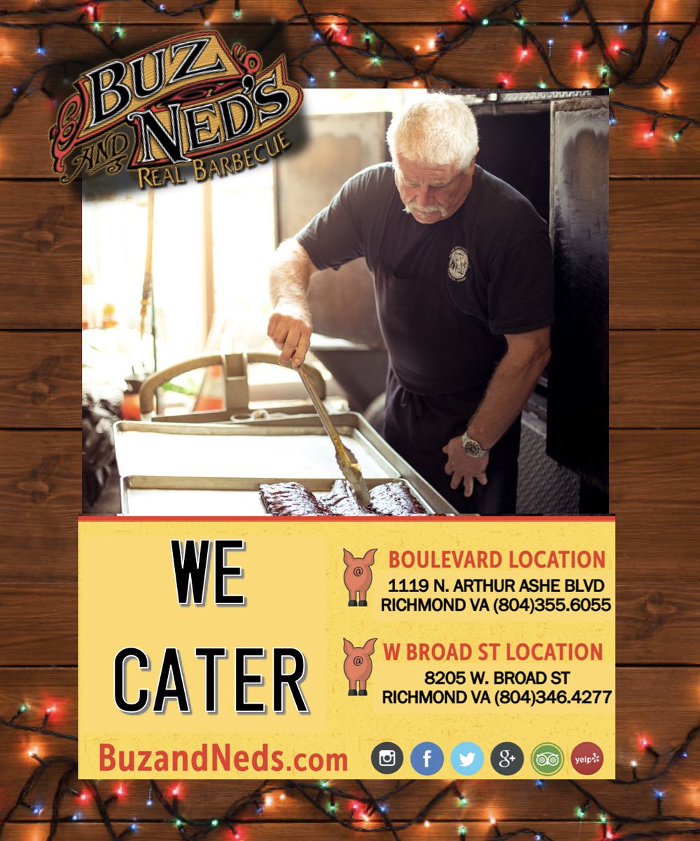 Christmas or holiday party? Book Buz and Ned’s back room or order catering NOW and pick up the day before your event! Feast without the fuss. Call us! Boulevard: 804.346.3030 OR West Broad: 804.346.4227