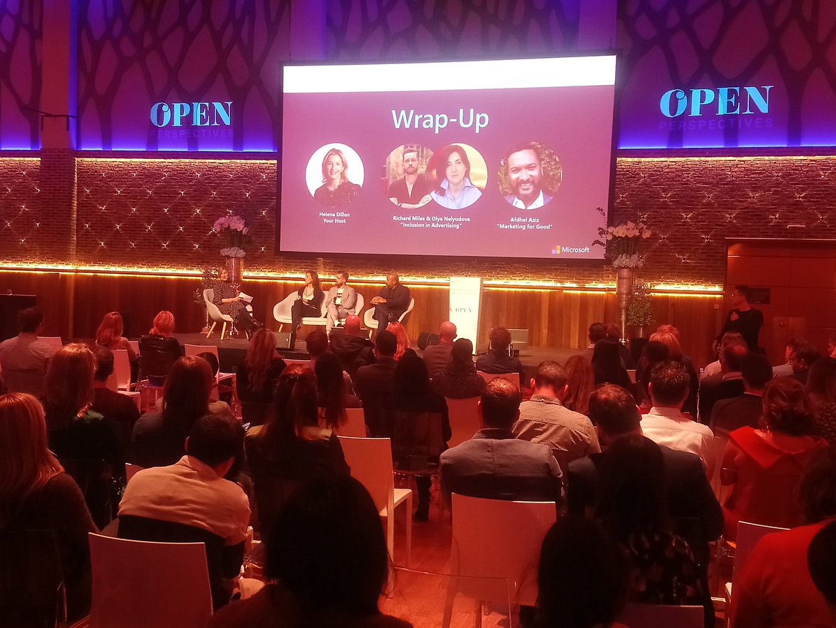 MSFTAdvertising's tweet image. &quot;The key today has been to &apos;understand your customer&apos;.&quot;Open Perspectives host Helena Dillon on stage with speakers Richard Miles, Olya Nelyudova and Afdhel Azaiz. And that&apos;s a wrap on our afternoon sessions, stay tuned for the awards tonight! #MSFTAdspartnerawards