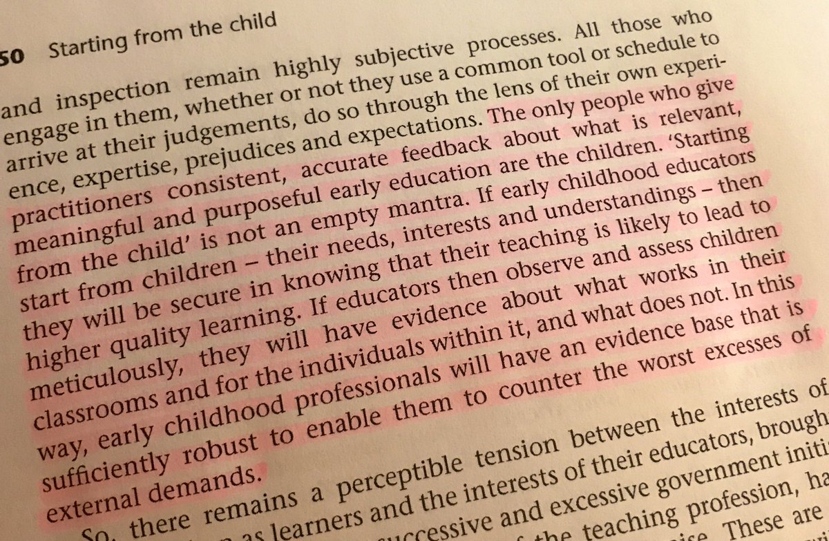 LynnTaylorEdu's tweet photo. As part of team working on refresh of Building the Ambition this struck a chord - โThe only people who give practitioners consistent, accurate feedback about what is relevant, meaningful and purposeful... are the childrenโ Starting from the child - Fisher, J (2013) #TalkELC https://t.co/1EUkr4a3gC