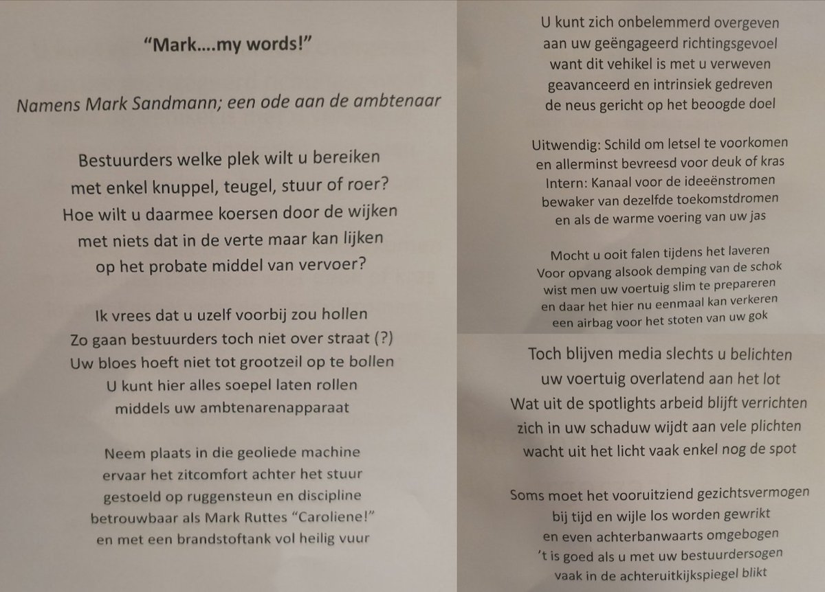 Nu snap ik waarom het een #bijzondere raadsvergadering heet. Gisteren bij het afscheid van wethouder @marksandmann krijgen we van Mark een geweldig gedicht van #stadsdichter #apeldoorn kado. Dank voor de waardering! Die is wederzijds!