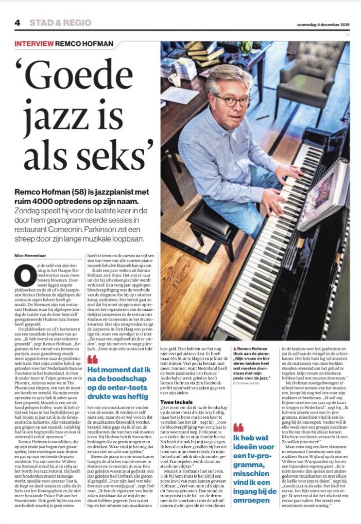 AD (Haagsche Courant) 4 dec ‘19. Soms zit het mee en soms ...