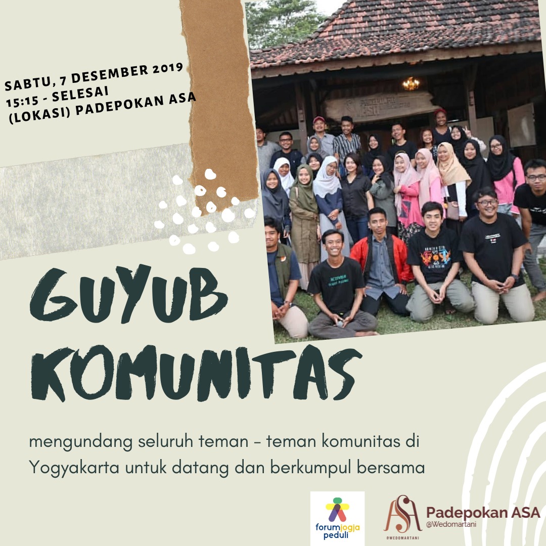 Guyub Komunitas, 7 Desember 2019, jam 15.15-selesai di <a href="/PadepokanASA/">Padepokan ASA</a>

Kuy merapat manteman komunitas. Bantu sebarkan info ini juga ya 🙏