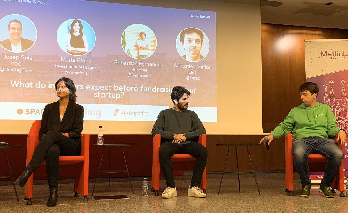 Adriana Freitas (@adrianafreitas) on Twitter photo What Do Investors Expect Before Fundraising Your Startup?
Marta Pinho Investment Manager <a href="/AmadeusITGroup/">Amadeus</a> ventures
Sebastián Fernández-Medrano Principal <a href="/samaipatavc/">Samaipata</a>
<a href="/josepsole_/">Josep Solé</a> COO <a href="/OneRagtime/">OneRagtime</a>
Sebastien Marion CEO <a href="/kasazcom/">Kasaz</a>
<a href="/MeltinlabBCN/">meltinlab_barcelona</a> #Meltinlab10 What Do Investors Expect Before Fundraising Your Startup?
Marta Pinho Investment Manager <a href="/AmadeusITGroup/">Amadeus</a> ventures
Sebastián Fernández-Medrano Principal <a href="/samaipatavc/">Samaipata</a>
<a href="/josepsole_/">Josep Solé</a> COO <a href="/OneRagtime/">OneRagtime</a>
Sebastien Marion CEO <a href="/kasazcom/">Kasaz</a>
<a href="/MeltinlabBCN/">meltinlab_barcelona</a> #Meltinlab10
