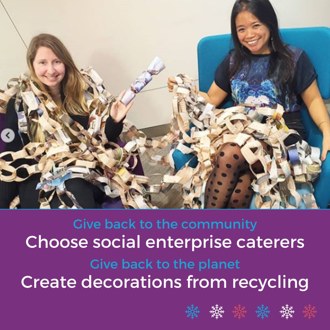 When planning your work Christmas or Winter party, throw an event that gives back 😍

👩‍🍳👨‍🍳 Hire social enterprise caterers
♻️ Make your decorations from recycling
🎄 Choose #PresentsWithPurpose for your Secret Santa! Check out <a href="/SocialEnt_UK/">Social Enterprise UK</a>'s Gift Guide: socialenterprise.org.uk/campaigns/chri…