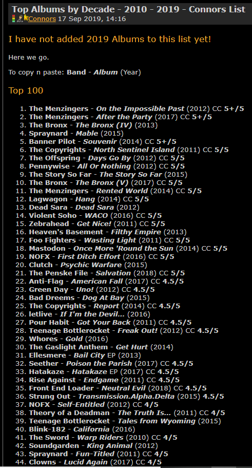 7RockLists's tweet photo. @ellenbbygrl @shortfastloud Yeah. Me too. Going with #HelloExile as album of the year so far.
Here's my albums of last decade to show how much I like them :P
(No 2019 albums on here yet). https://t.co/7lP4kvxNLU