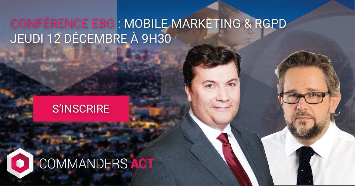 Comment transformer votre #projet #privacy en une opportunité ? 
Jeudi 12 décembre =&gt; zurl.co/xPv8 

Rendez-vous à la conférence <a href="/ebg/">EBG</a>  pour le découvrir ou en apprendre plus ! 
Avec la participations de <a href="/MFroment75/">Michael Froment</a> et <a href="/etiennedrouard/">Etienne Drouard</a>