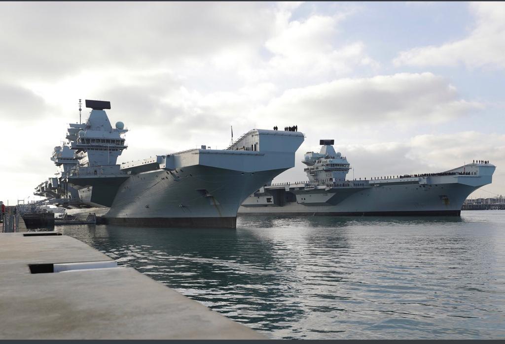 Two carriers in Portsmouth together, <a href="/HMSPWLS/">HMS Prince of Wales</a> fresh from successful sea trials, <a href="/HMSQNLZ/">HMS Queen Elizabeth</a> back from having proven she can embark UK jets and form a carrier strike group. I am immensely proud.