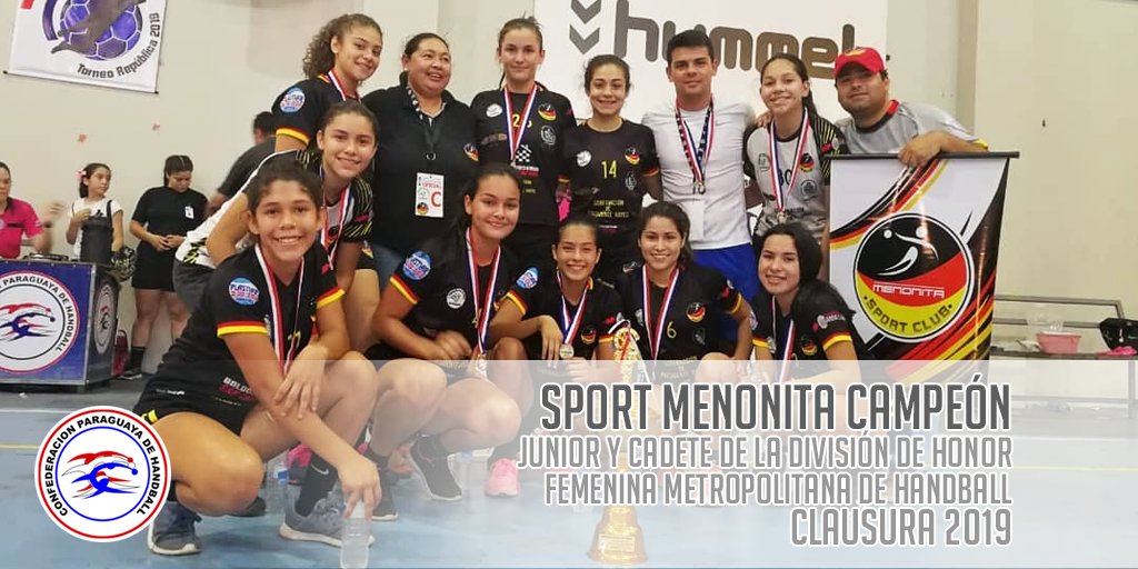 PrensaCPH's tweet photo. Desde la CPH felicitamos a las jóvenes de Sport Menonita U16 por haber hecho historia en su camino al ascenso femenil de nuestro balonmano, al consagrarse campeonas en el torneo Junior y Cadete de la División de Honor Femenina Metropolitana de Handball – Clausura 2019. https://t.co/NpOfHXlbvV