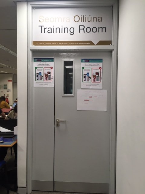 UniOfGalwayLib's tweet photo. We have opened the Library Training room as a study space for the coming weeks.  Please check the calendar on the door, as there may be training booked, but otherwise free to use!  Travel mugs only allowed in this room (and no food) #extraseating #studyspace https://t.co/S2abWB0tSP