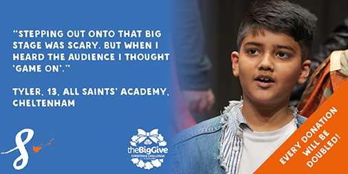 cssf_uk's tweet photo. Tyler’s teacher told us that Shakespeare Schools Festival was ‘life-changing’ for him. Help us to give more young people in areas of less advantage a life-changing experience. 
@BigGive #ChristmasChallenge19 
Donate now: https://t.co/432zBAFTRK
Donations doubled til 10th Dec! https://t.co/8JwznIK9lm