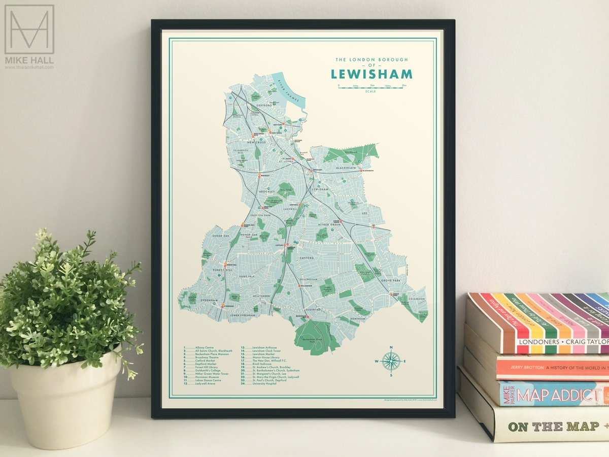 MadeBrockley's tweet photo. Mike Hall's retro Lewisham borough map - order for free local delivery via our website https://t.co/R6eOatkNag or find us at our stall at the Brockley Christmas market on Saturday #buylocal @brockleyXaction #se4 https://t.co/Bbcp50Jpe6