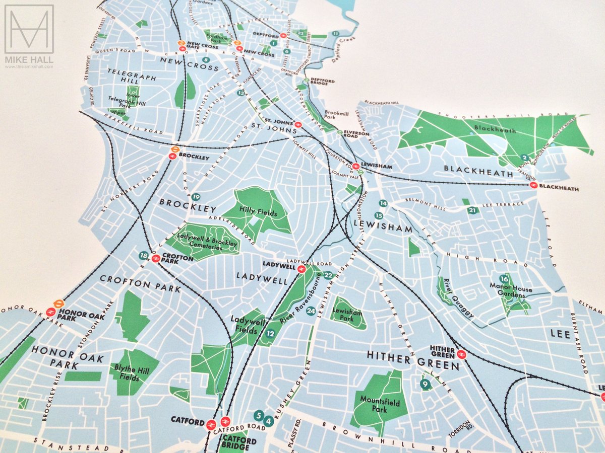 Mike Hall's retro Lewisham borough map - order for free local delivery via our website bit.ly/35XwAZC or find us at our stall at the Brockley Christmas market on Saturday #buylocal <a href="/brockleyXaction/">BXAG</a> #se4