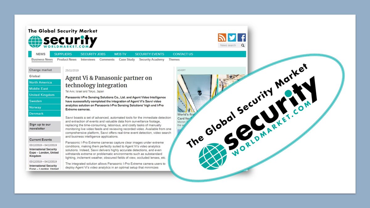 "Happy to announce the partnership with Agent Vi..." the Strategic Planning Director of Panasonic i-Pro Sensing Solutions tells <a href="/SecWorldMarket/">SecurityWorldMarket</a> on the integration of Agent VI #VideoAnalytics within high end i-PRO EXTREME cameras. securityworldmarket.com/int/News/Busin…
#VideoAnalytics #Panasonic
