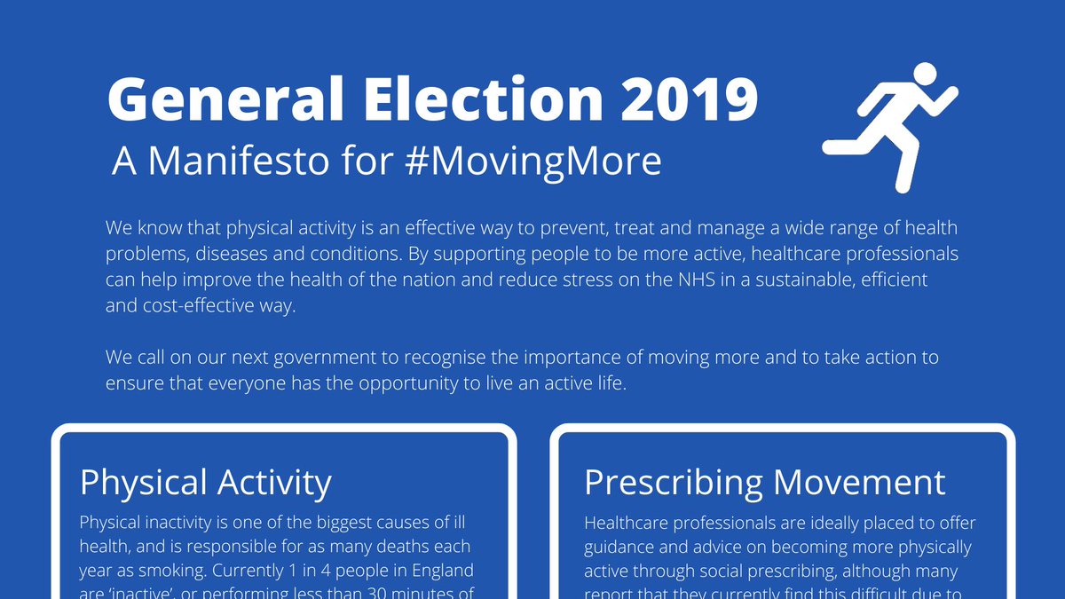 FSEM_UK's tweet image. Ahead of #GeneralElection2019 we're calling on our next government to help ensure everyone has the opportunity to live an active life. 

Read our Manifesto for #MovingMore and share with the candidates in your area: fsem.ac.uk/standards-publ…