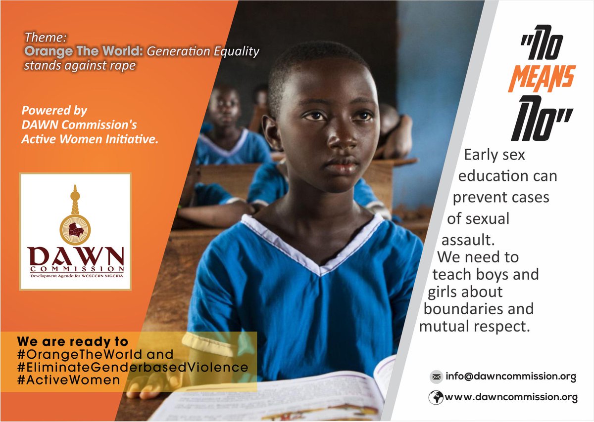 We need to introduce sex Education to boys and girls as early as possible. 

Early sex Education can reduce cases of sexual assault.

#orangetheworld
#16days
#EliminateGenderBasedViolence 
#EndRape 
#ActiveWomen