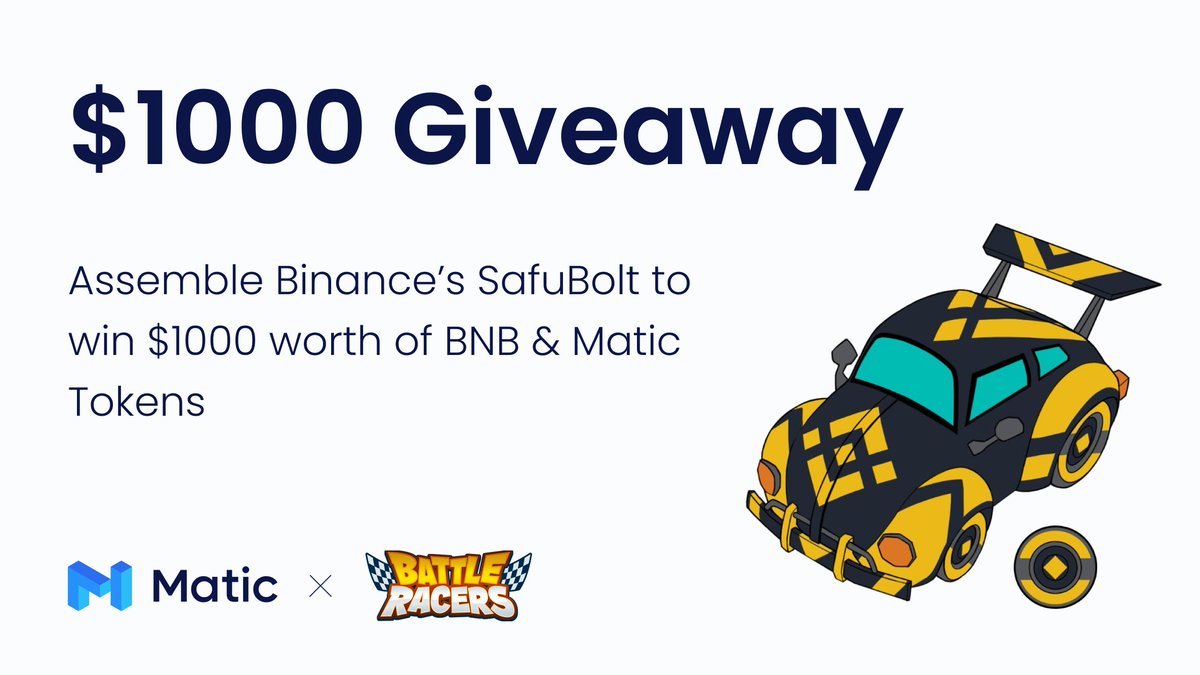 Great start to the Battle Racers Season 1 sale!

We have a special $1000 giveaway for the <a href="/binance/">Binance</a> community.

Whoever can assemble the complete #BinanceSafuBolt first will get $500 BNB + $500 Matic tokens.

Let the hunt begin!

Buy Here: battleracers.io/season1