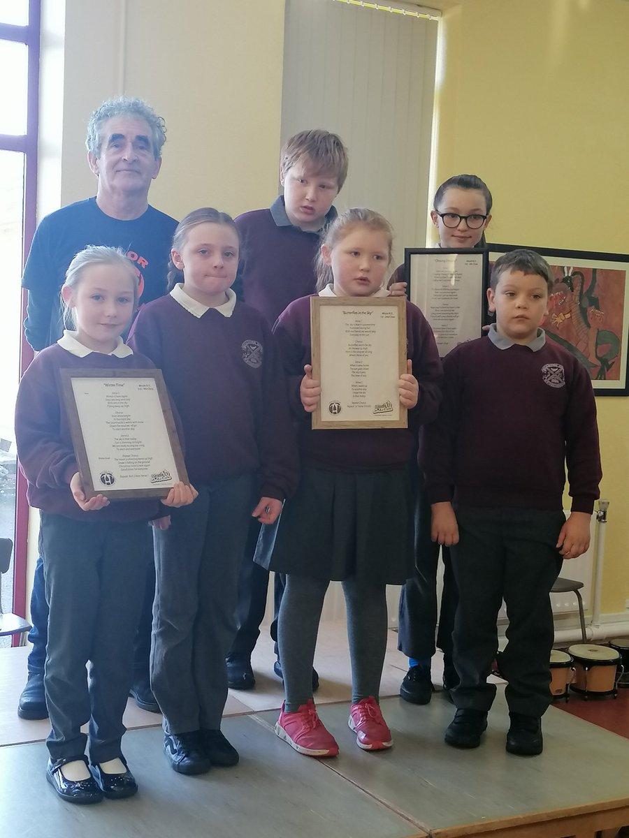 moyle_n's tweet photo. Pupils completed 8 weeks of the Music in Action Programme run by the Balor DCA. Séamus presented each class with a framed copy of the lyrics they composed and performed. https://t.co/DnvVSscmQu