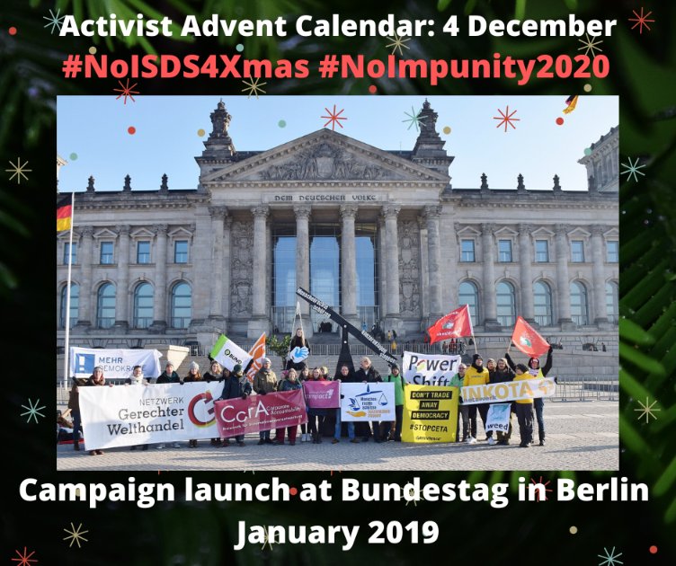 eci_ttip's tweet photo. #NoISDS4Xmas calendar 4 Dec: The campaign launch action outside the Bundestag in Berlin. Since then we have gained over 600,000 signatures to demand #NoImpunity2020 and #StopISDS. Wanna join them? Sign here: https://t.co/zWraY3MKrp https://t.co/AFJfOe2RmA