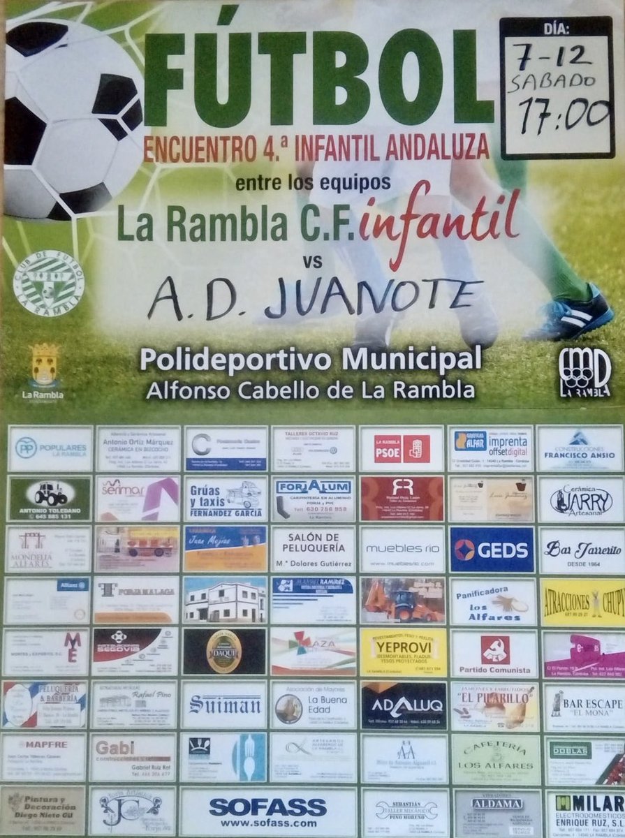 Cantera | Nuestro Infantil juega en casa el Sábado 7 de diciembre a las 17h, contra AD Juanote 

#MiEquipoEsLaRamblaCF💚⚪️