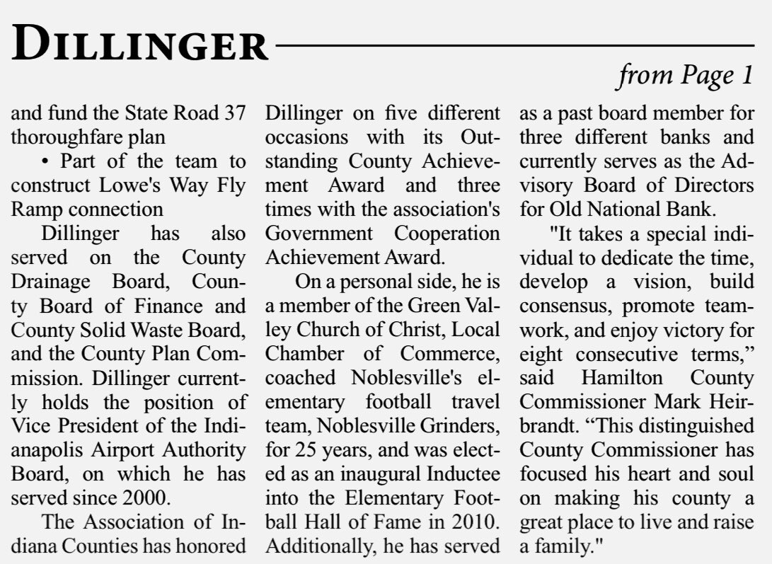 Congratulations Commissioner Steve Dillinger.   So well deserved for a lifetime of work hard, progress and making our county the best place to live in the Country! 
<a href="/Chalfin_Coroner/">ChalfinforCoroner</a> @denisemoe1 <a href="/MarkHeirbrandt/">Mark Heirbrandt</a> <a href="/HCRP_IN/">Hamilton County GOP</a> @HamcoIndiana 

readthereporter.com/dillinger-name…
