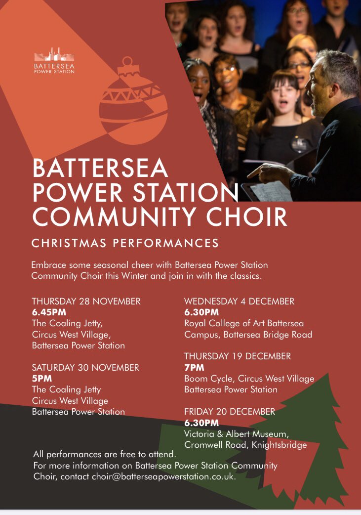 EmilyCDexter's tweet photo. Excited that #BPSCC will be performing at the Royal College of Art in Battersea this evening! Come along at 6:30pm to see the Mayor of Wandsworth switch-on the Christmas lights and join in whilst we sing! 🥰✨🎶🎄🎶✨ 🥰

@batterseapwrstn
#winternightsinlondon2019 ✨ https://t.co/EfOdsl58vg