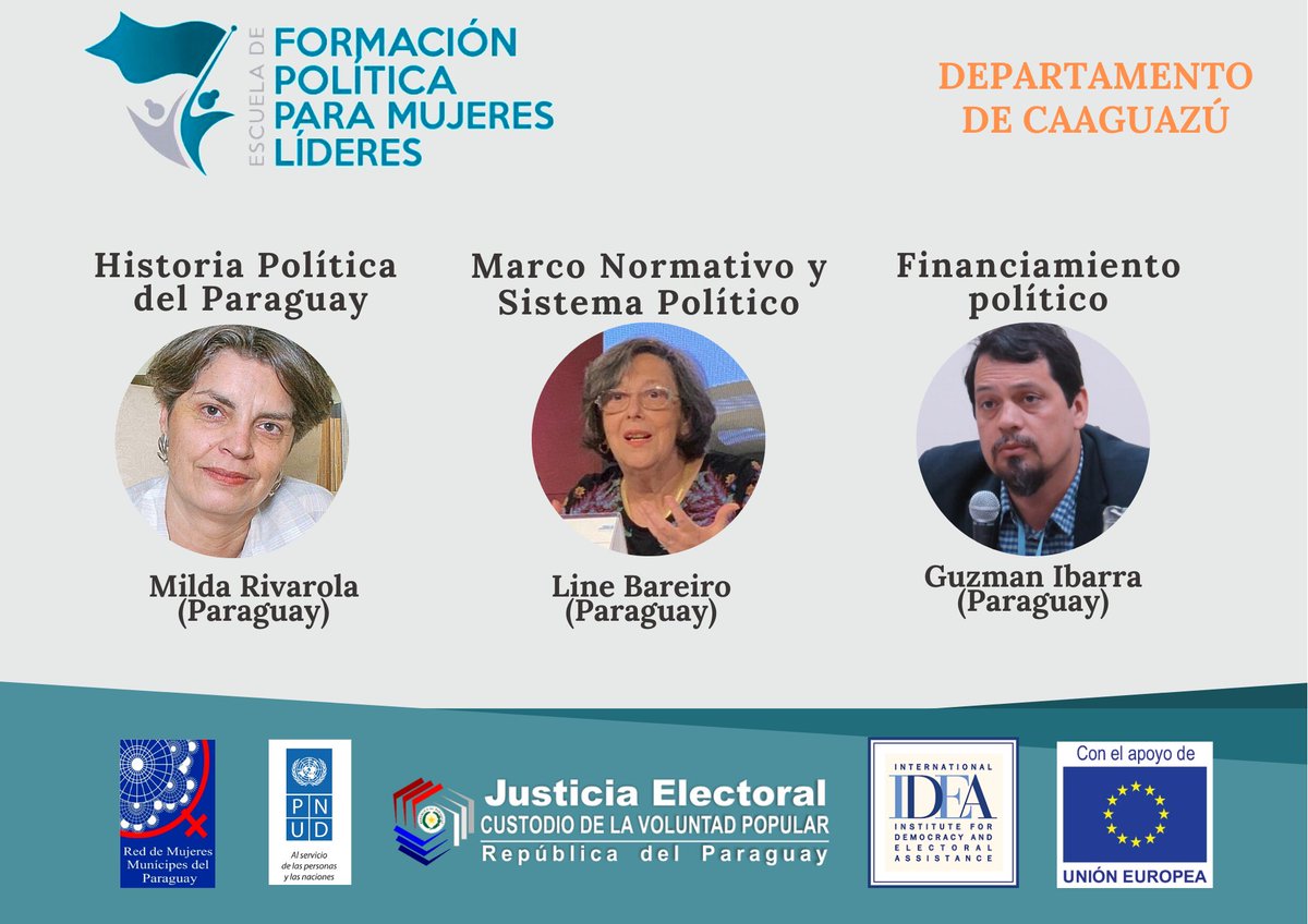 Genero_JE's tweet image. Esta semana desarrollamos los últimos módulos
✔ Historia Política del Paraguay a cargo de la Historiadora Milda Rivarola
✔ Marco Normativo y Sistema Político, a cargo de la Experta Line Bareiro, y 
✔ Financiamiento Político a cargo del Politólogo Guzmán Ibarra 
#Caaguazú