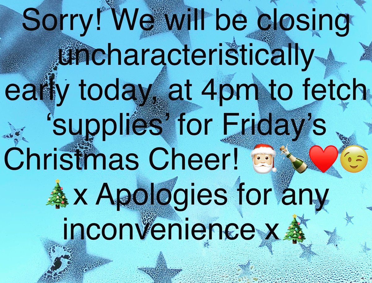Sorry, slightly early closing, open as usual tomorrow (Thursday) and open till late-ish Friday for Christmas Cheer!! Starts 5pm Hope to see you there!🎄🎅🏼😉🥂❄️⛄️🎄#earlyclosingtoday #openasusualtomorrow #thetwobirdsgallery #castledonington #lovecastledonington #christmassupplies