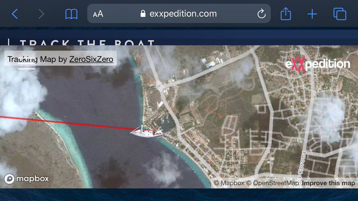 Marena_B's tweet photo. So cool to be able to watch our journey from the bird’s eye view as well! Tracking map by @zerosixzeromap + @Mapbox showing @eXXpedition Leg 4 moored up in Bonaire ⛵️🗺😍 #eXXpedition #mapping #oceanmaps https://t.co/FBBhg95NQr