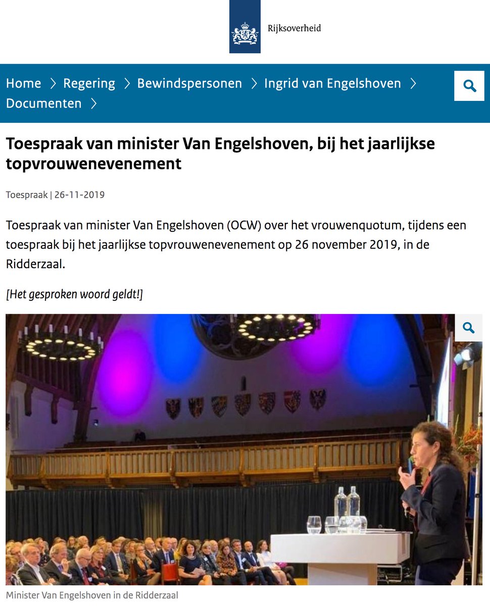 MUST READ! #vrouwenquotum: Toespraak minister Van Engelshoven tijdens #Topvrouwen Jaarevent in Ridderzaal. Een week voor stemming van 't #vrouwenquotum had Topvrouwen.nl haar jaarevent in Ridderzaal. Lees hier de speech op website Rijksoverheid: bit.ly/2r1M9Rv
