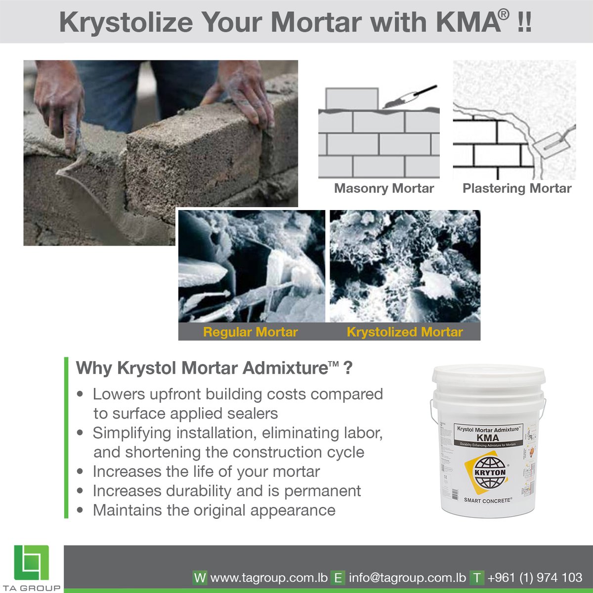 sarl_ta's tweet photo. #TAGroup #Engineering #Construction #Specialties #Projects #Buildings #waterproofing #Hydrophilic #Crystalline #Admixture #Additive #Resistance #Protection #High #Performance #Masonry #Plaster #Mortar #Adhesion #Bonding #Strength #Krystol #Technology #KRYTON #Canada #Lebanon https://t.co/kzSLagtIVm