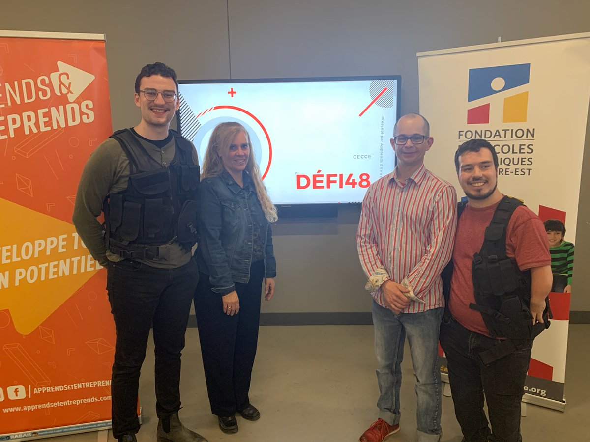 Merci à Aprends &amp; Entreprends qui grâce au Defi48 fait un don de plus de 350$ <a href="/Fondation_ECCE/">Fondation_ECCE</a> . MERCI BEAUCOUP au nom du <a href="/ecolecatholique/">CECCE</a> . Charles-Antoine, Eric et Alex remettent à  <a href="/NatNeron/">Nathalie Néron</a> qui représente  la Fondation <a href="/Papade5/">Jean-François Bard</a> <a href="/Jdupuis_prof/">Jason Dupuis 🎾</a> @FocusAffaires <a href="/Chenard_Daniel/">Daniel Chenard</a>