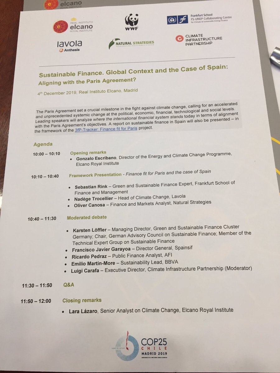g_escribano's tweet photo. Great seminar today #ElcanoCOP25  on sustainable finance. Thanks to all speakers https://t.co/oLL2AharPT