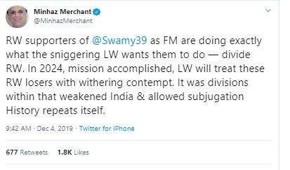 GDP growth rate at 4.5% (Q2,FY19-20) is based on organized sector & if you consider informal sector as well, GDP rate may be lower as Prof. Arun Kumar points out (DeMo + GST impact). PTs feel Dr. Swamy jee as FM can RESET our Economy -- Minhaz criticism on PTs is shocking! 