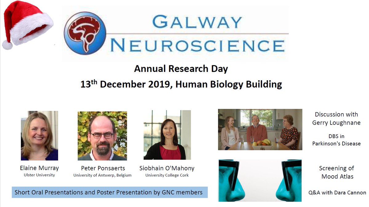 Galway Neuroscience Centre (@galwayneuro) on Twitter photo All are welcome to the Galway Neuroscience Research Day on Fri 13th December!
galwayneuroscience.com/final-schedule…
Talks from <a href="/drelainemurray/">Elaine Murray</a> <a href="/somahony1/">Dr Siobhain M. O'Mahony</a> & Prof Peter Ponsaerts. Screening of Mood Atlas by <a href="/IshkaFilms/">Ishka Films</a>. All are welcome to the Galway Neuroscience Research Day on Fri 13th December!
galwayneuroscience.com/final-schedule…
Talks from <a href="/drelainemurray/">Elaine Murray</a> <a href="/somahony1/">Dr Siobhain M. O'Mahony</a> & Prof Peter Ponsaerts. Screening of Mood Atlas by <a href="/IshkaFilms/">Ishka Films</a>.