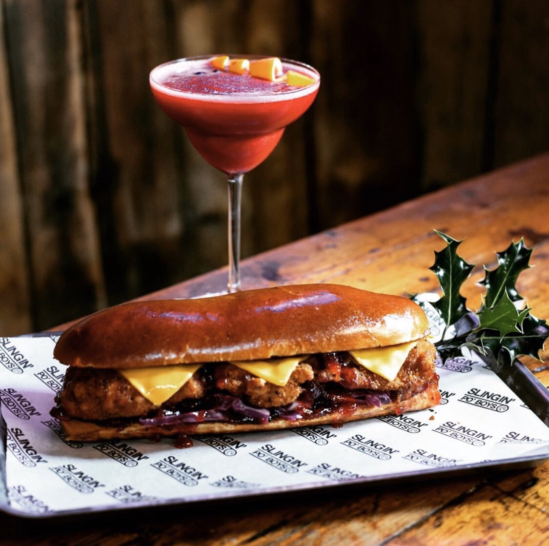 The perfect festive combo! Ginger biscuit fried turkey schnitzel and cranberry habanero jam Po’boy with our cranberry and cherry daiquiri! 💥💥💥💥#tooting #tootingbroadway #tootingbroadwaymarket #xmas #xmasfood