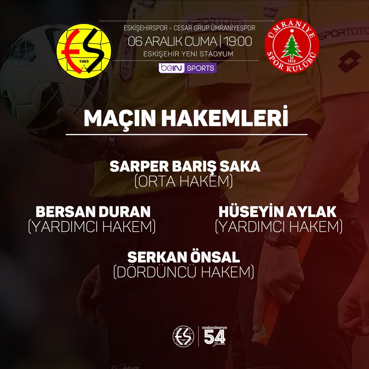 TFF 1. Ligin 14. Haftasında Karşılaşacağımız, Cesar Grup Ümraniyespor maçını yönetecek Hakemler belli oldu