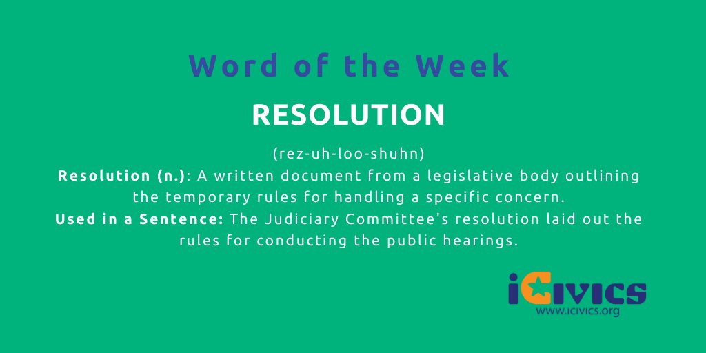 icivics's tweet image. Either house of a legislature can issue its own resolutions. Learn more about the rules here: bit.ly/2O37rXC 

#TeachingImpeaching #sschat #EdChat