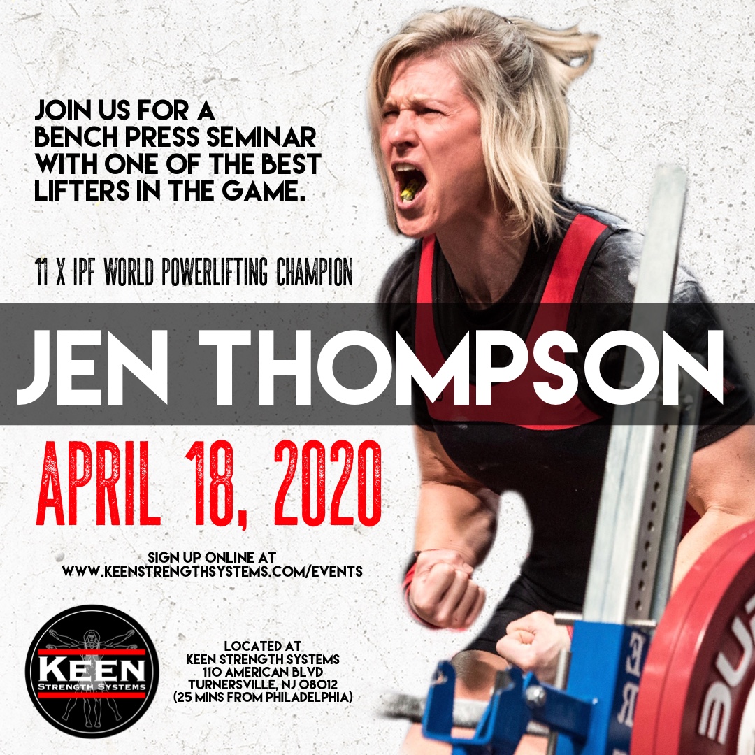 KeenStrength's tweet photo. 🔥11x WORLD POWERLIFTING CHAMPION, JEN THOMPSON IS COMING TO KEEN! 🔥

Sign up here:  https://t.co/w4GSuAH8E0 https://t.co/V2a0ePH4pU