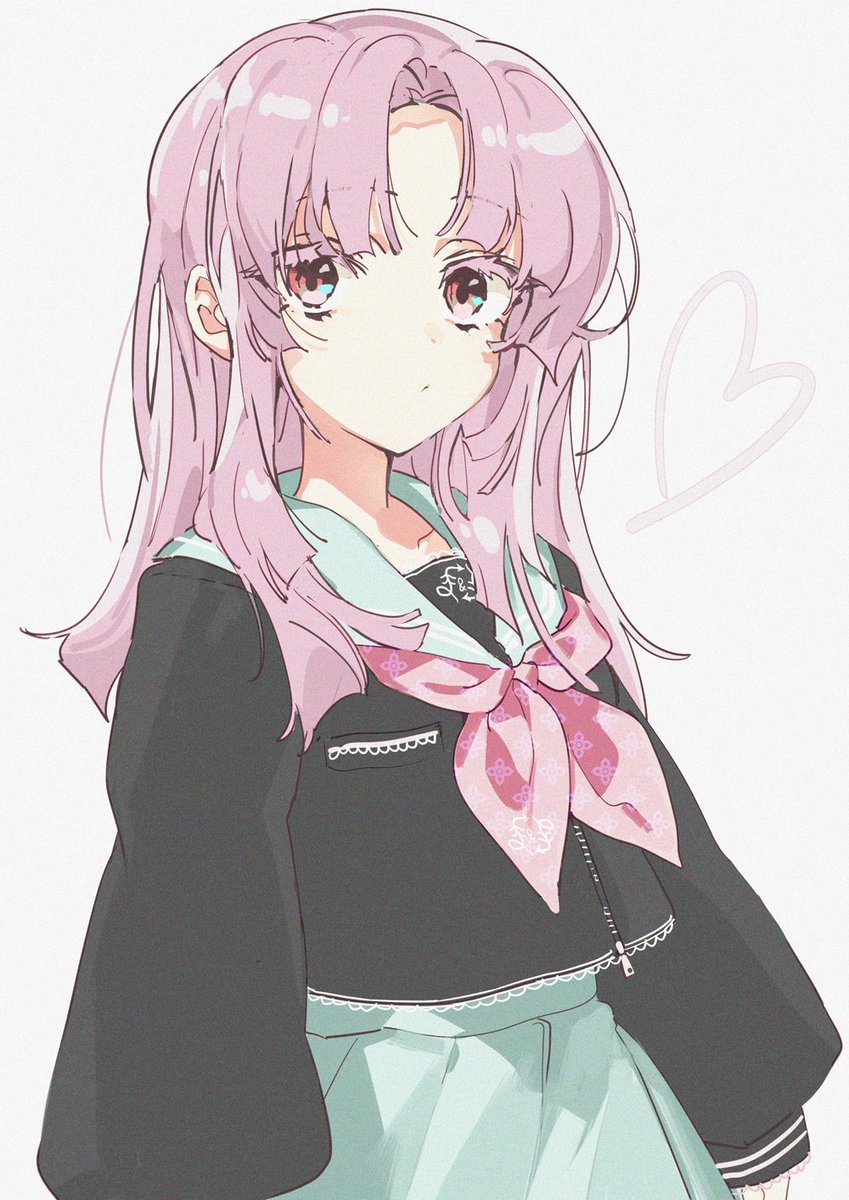 1girl solo neckerchief skirt pink hair long hair heart  illustration images