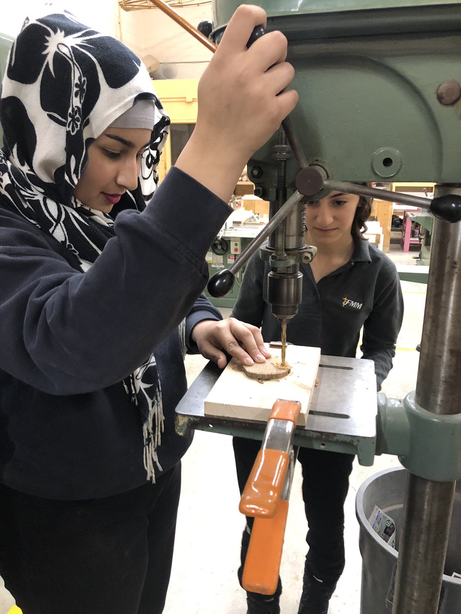 TechFmm's tweet image. Over 40 female students at FMM used power tools in the Wood Shop for the first phase of their hand crafted wood ornament.  Second phase workshop to take place on Tuesday Dec 10th. @FMMtweets @fmmrobotics2019 @TechFmm #womeninconstruction #womenintech #womenintrades