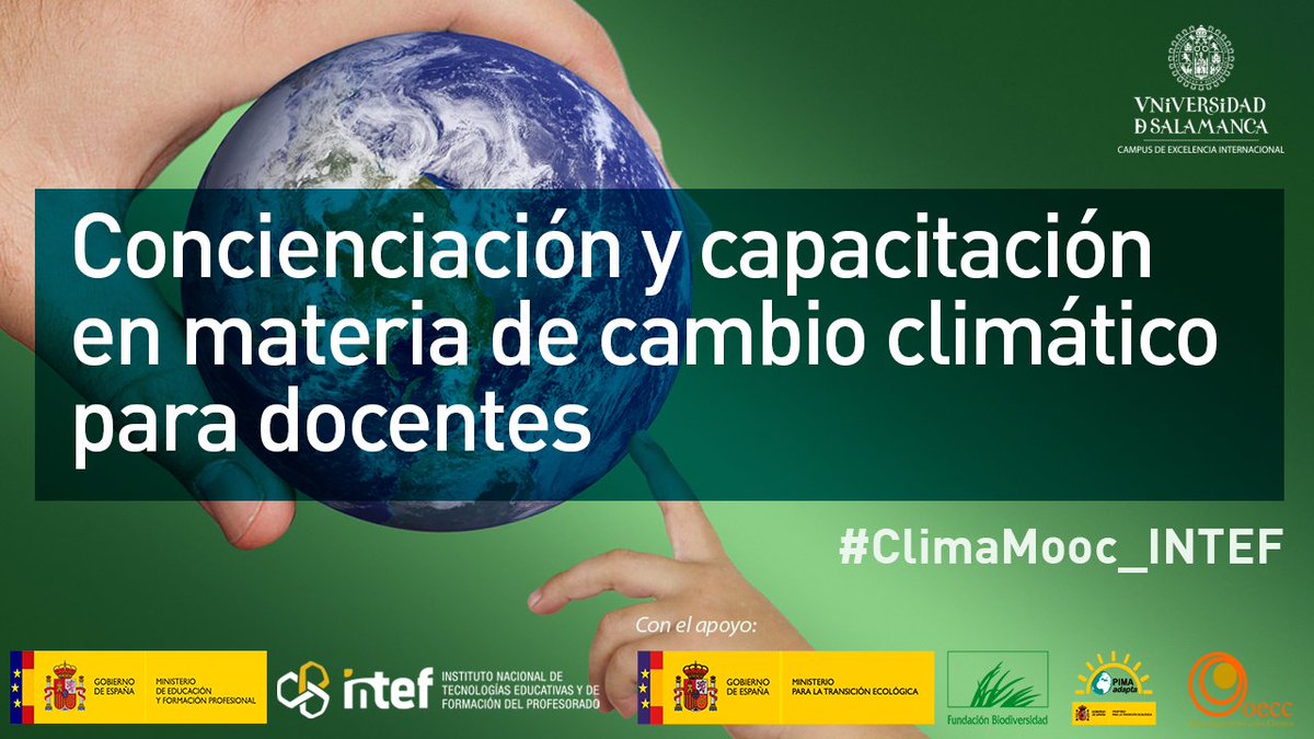 educaINTEF's tweet image. Coincidiendo con la Cumbre del Clima de Madrid #COP25 en @educaINTEF lanzamos hoy el MOOC "Concienciación y capacitación en materia de cambio climático para docentes" #ClimaMooc_INTEF 
Puedes ampliar información e inscribirte en el enlace. #TiempoDeActuar enlinea.intef.es/courses/course…