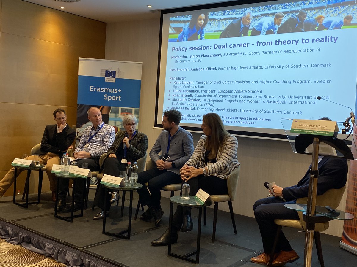 EuSport's tweet photo. According to @KoenDeBrandt, coordinator of @TopsportVUB, “Dual career for an athlete is not only about development from the point of view of sport or education, it is also about psychological, social and financial development.”

#EUSport Cluster Meeting - Policy session https://t.co/YmigZN6nhm
